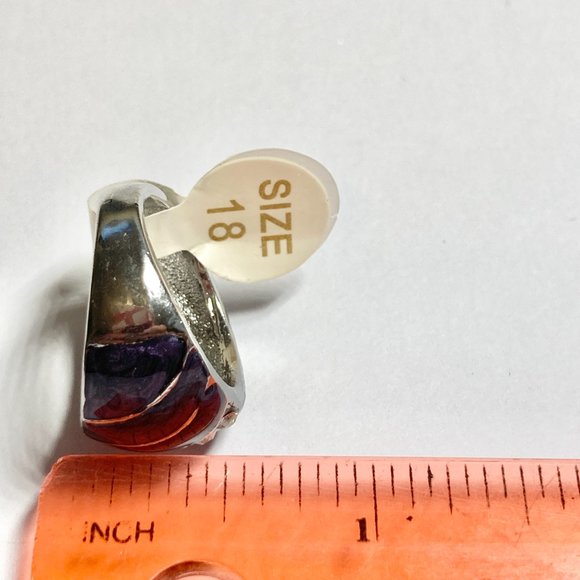 Vintage Purple Enamel Cocktail Ring Silver Plated Crystal Rhinestone Size 7 Boho - Picture 11 of 11